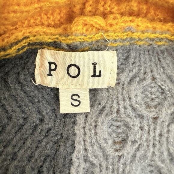 POL Chunky Cable Knit Colorblock Sweater Women S Hooded Yellow White Spring Twee - Picture 8 of 13